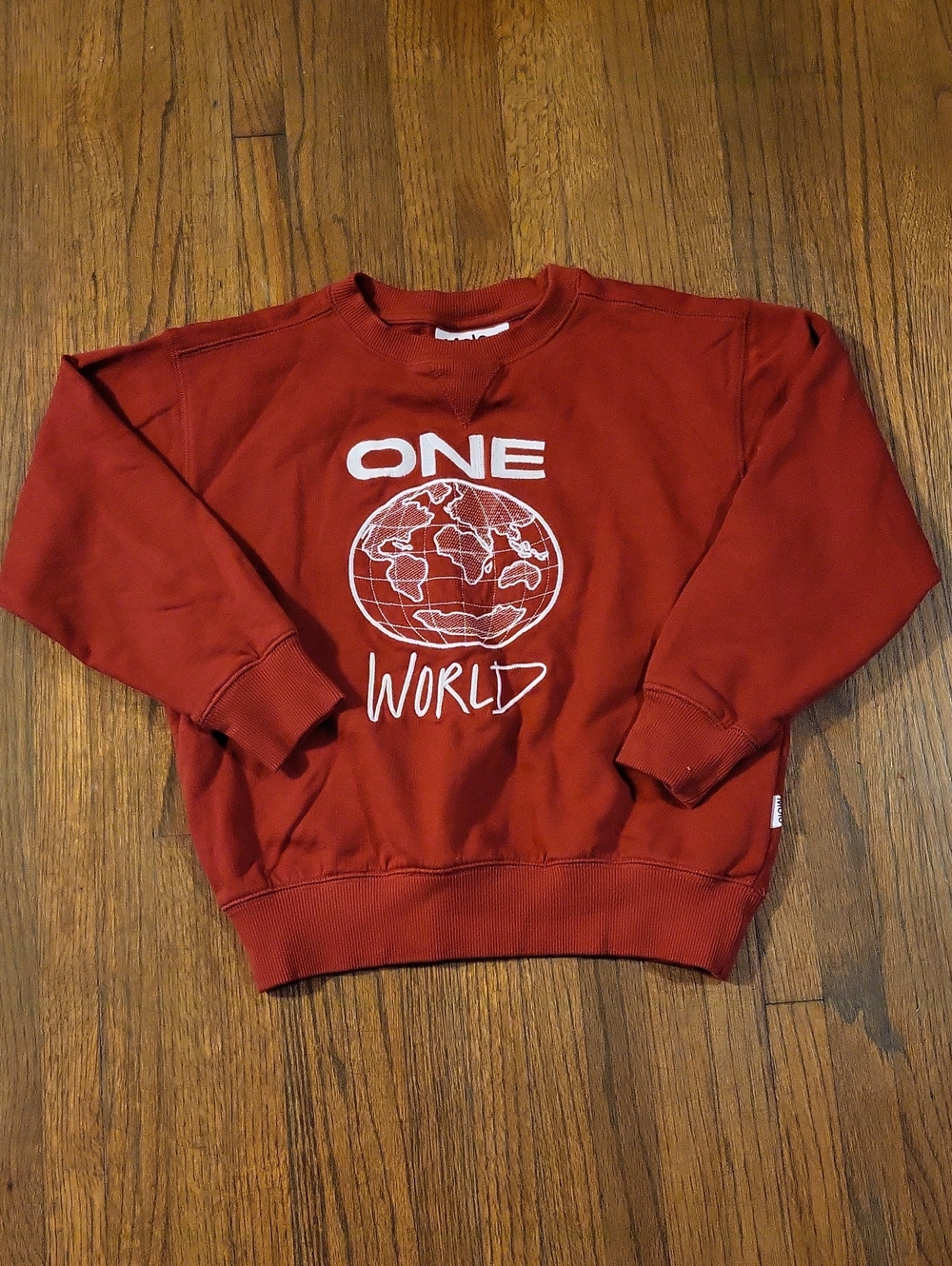 Molo Rust Red Crewneck Sweatshirt with White Globe Graphic